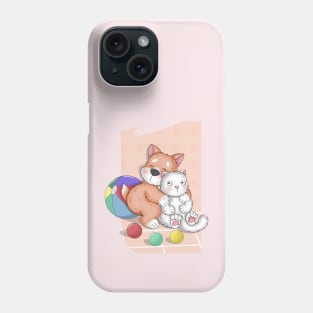 A Cute Corgi Makes Friend With A White Cat Phone Case