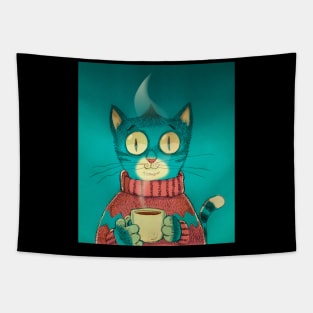 Portrait of a cat with big glowing eyes Tapestry