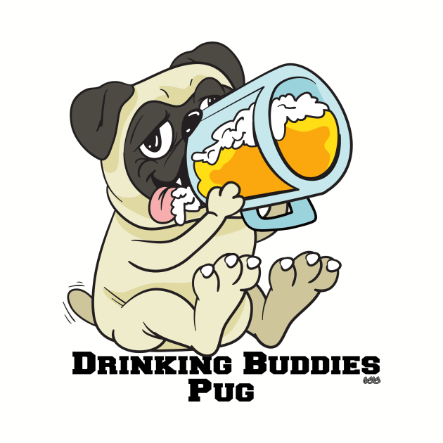 Pug Dog Beer Drinking Buddies Series Cartoon by SistersRock