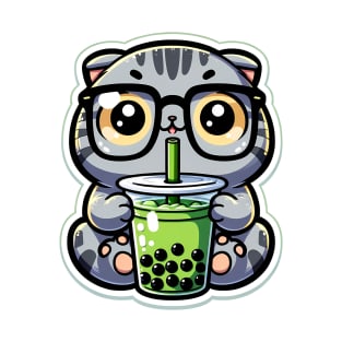 A cute gray cat who likes matcha sticker T-Shirt