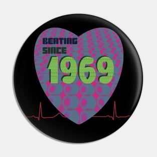 1969 - heart beating since with musical notes overlay Pin
