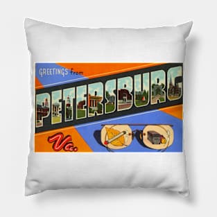 Greetings from Petersburg Virginia, Vintage Large Letter Postcard Pillow