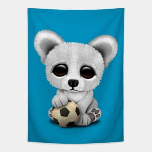 Cute Baby Polar Bear With Football Soccer Ball Tapestry