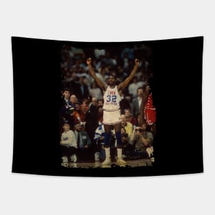 Magic Johnson - Celebrates After Defeating The East Team, 1987 Tapestry