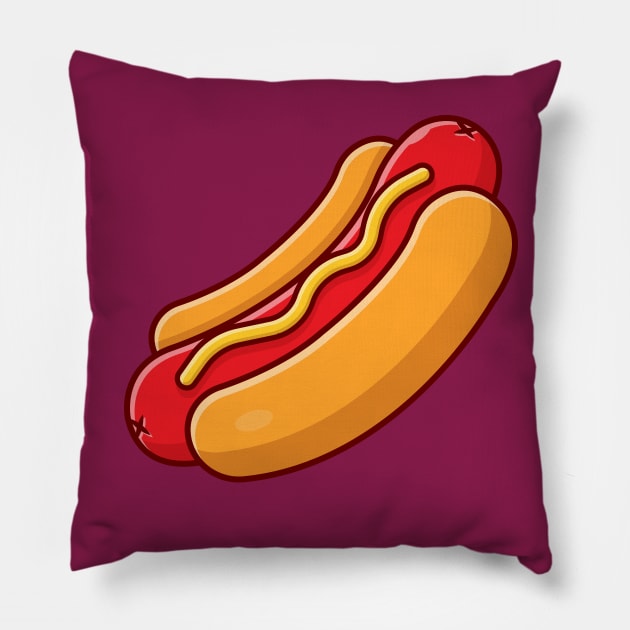 Hotdog Cartoon Vector Icon Illustration Pillow by Catalyst Labs