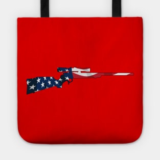 Patriotic Hunting Rifle with Scope and USA Flag Overlay Tote