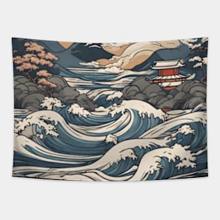 powerful waves of japan peninsula art Tapestry