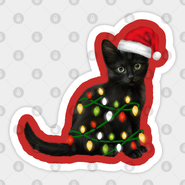 Black Cat Christmas Lights - Black Cat Christmas Lights - Sticker