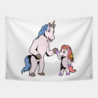 Father and son make fistbump - unicorn Tapestry