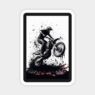 Dirt bike stunt - black and white low angle Magnet