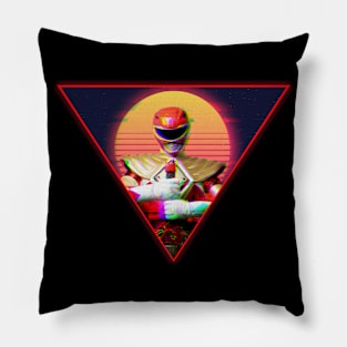 Power Rangers Red Ranger 80s Vaporwave Outrun Pillow