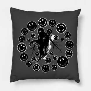 Halloween Ghost Surrounded by Happy Emojis Pillow