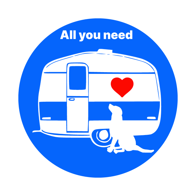 ALL YOU NEED HEART DOG CARAVAN BLUE by MarniD9