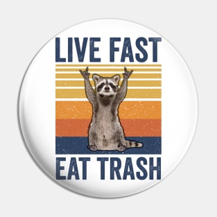 Live Fast Eat Trash Cute Raccoon Vintage Pin