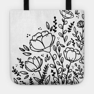 Black and white floral drawing Tote