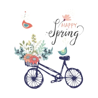 Celebrate spring: bicycle with flowers, happy spring T-Shirt