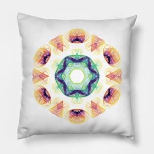 Wormhole Kaleidoscope | Harmonograph Green Blue Yellow White Pillow