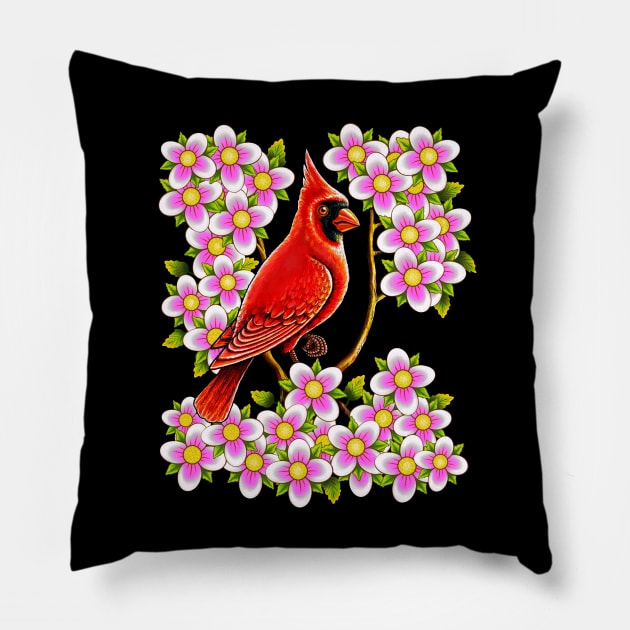 Red Cardinal bird dogwood flower North Carolina Virginia Pillow by Artardishop