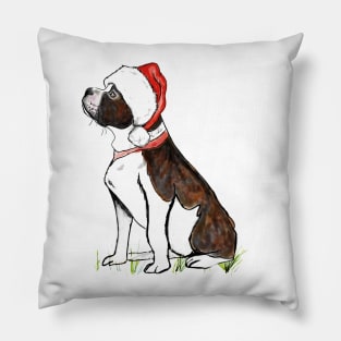 Staffordshire bull terrier wearing Santa hat Christmas Pillow