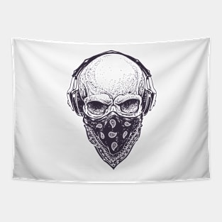 Skull in Headphones Tapestry