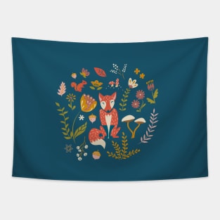 Fall Fox with Flowers Tapestry