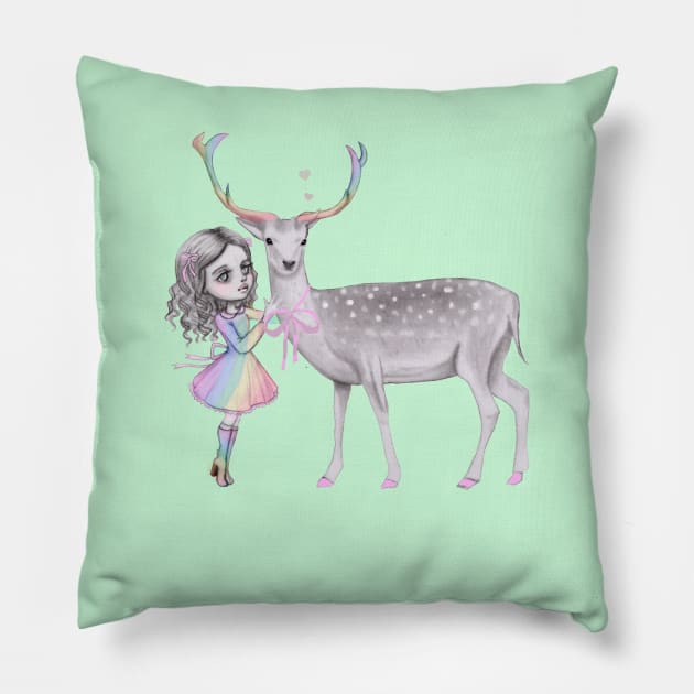 Nature spirit and the child Pillow by mapetitepoupee