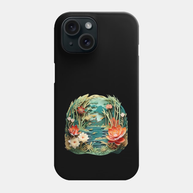 Plants and flowers in a pond made of paper 3d illusion Phone Case by L.C. Tarot