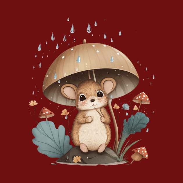 Cute Mouse Under a Mushroom in the Rain by Kertz TheLegend