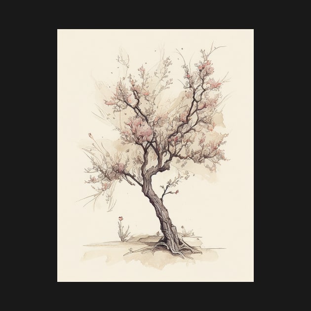 Minimalist Antique Peach Tree Sketch Art Printable by Abili-Tees