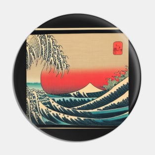 The Majestic Wave at Sunset - A Breathtaking Ukiyo-e Painting Pin