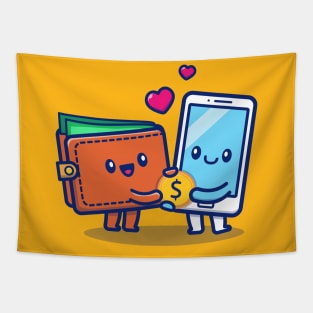 Cute Couple Wallet Money And Phone Tapestry