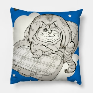 Illustration of funny cat preparing to journey. Pillow