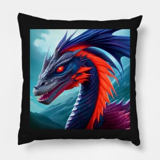 Serpentine Blue Dragon with Red Fins Pillow