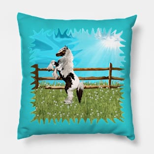 The Vanner Horse On a Heavenly Field of Daisies Pillow