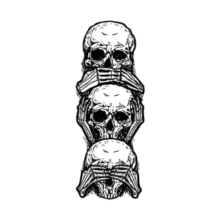 Skeleton Silence - Three Skulls Gothic Art T-Shirt