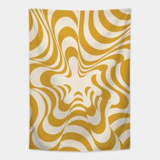 Abstract Groovy Retro Liquid Swirl Yellow Mustard Pattern Tapestry