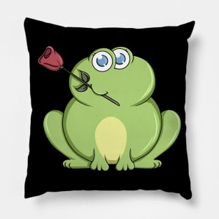 Funny frog with a beautiful red rose Pillow