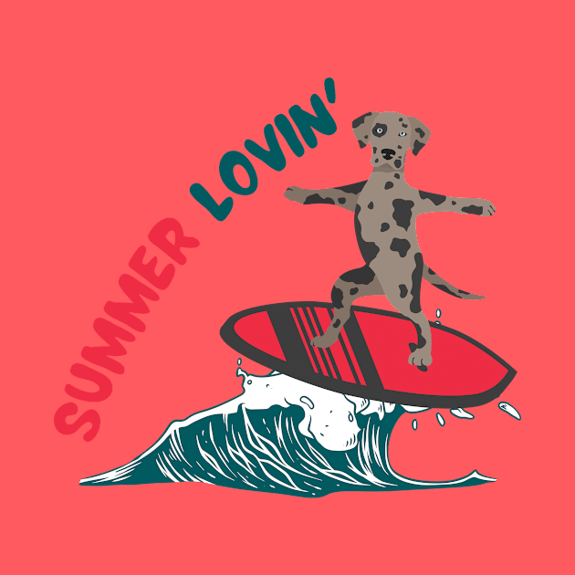 Summer Lovin' with Catahoula Leopard Dog Surfing on Sea Wave by Seasonal Dogs