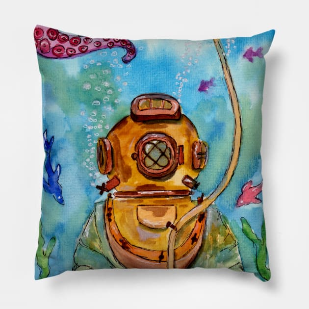 Deep Sea Diver Underwater Pillow by ZeichenbloQ