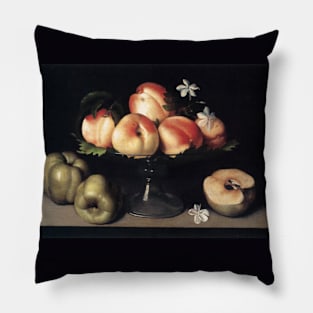 A Crystal Fruit Stand with Peaches, Quinces, and Jasmine Flowers by Fede Galizia Pillow