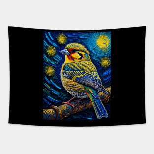 Finch in starry night Tapestry