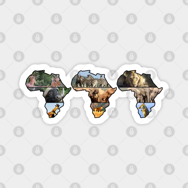 African Wildlife Continent Collage Trio Magnet by PathblazerStudios