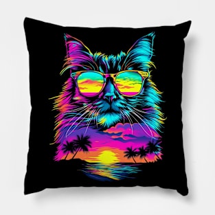 Birman Cat Sunglasses Beach Sunset Pop Art Pillow