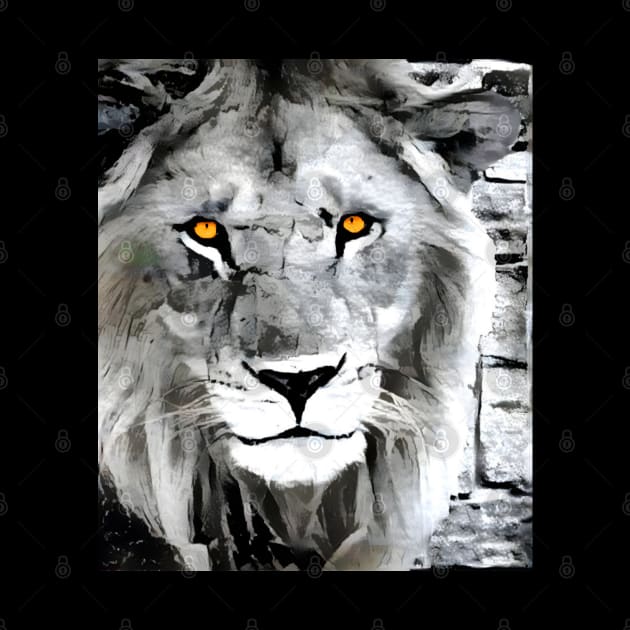 Lion Black and White Spray Paint Wall by Nuletto