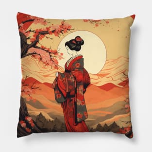 Elegant Geisha Art - Japanese Culture and Tradition Inspired Design Pillow