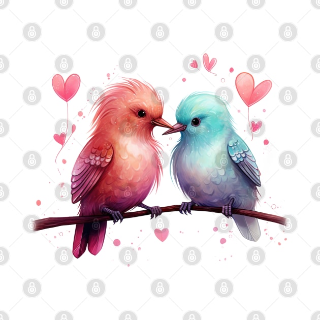 Valentine Kissing Kiwi Bird Couple by Chromatic Fusion Studio