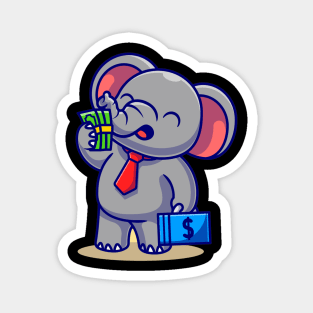 Cute elephant business with money cartoon Magnet