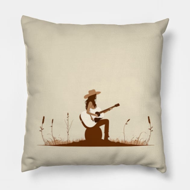 cowgirl with a guitar Pillow by ThatSimply!