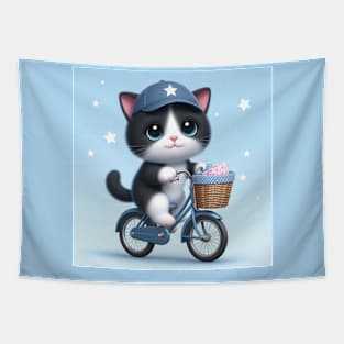 Cute cat on a bike Tapestry