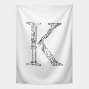 Henna Alphabet K / Henna Letter K - Black Henna Line Art Tapestry